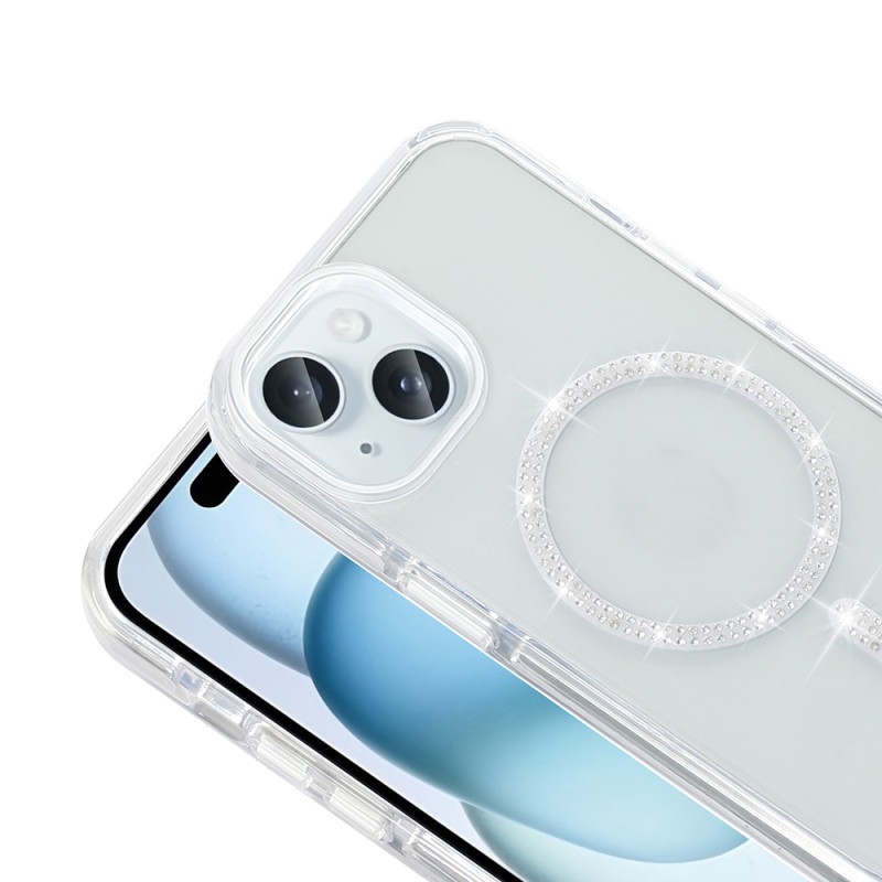 Apple iPhone 15 Plus Kılıf Taşlı Tasarım M-safe Şarj Özellikli Zore Koment Silikon Kapak - 4