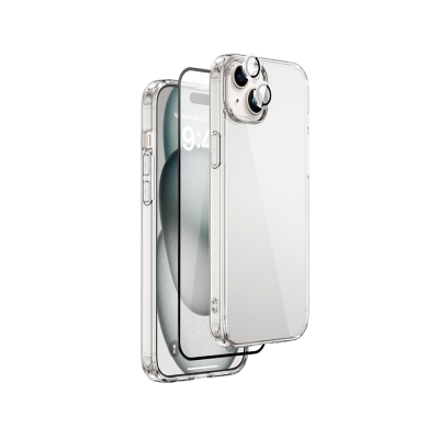 Apple iPhone 15 Plus Wiwu Wi-IP001 Kılıf Ekran Koruyucu Kamera Lensi 3in1 Koruma Seti - Wiwu
