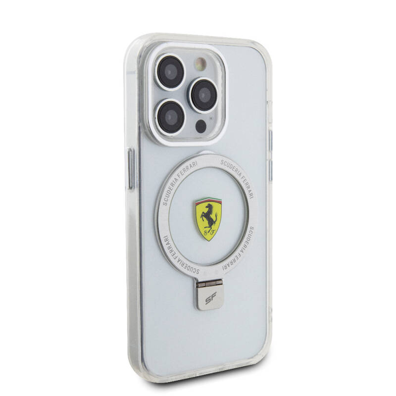 Apple iPhone 15 Pro Case Ferrari Magsafe Frosted Surface Design Cover with Charging Feature Stand - 25
