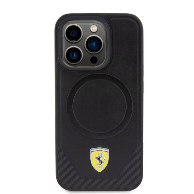 Apple iPhone 15 Pro Case Ferrari Original Licensed PU Carbon Metal Logo Magsafe Charge Feature Cover  - 3