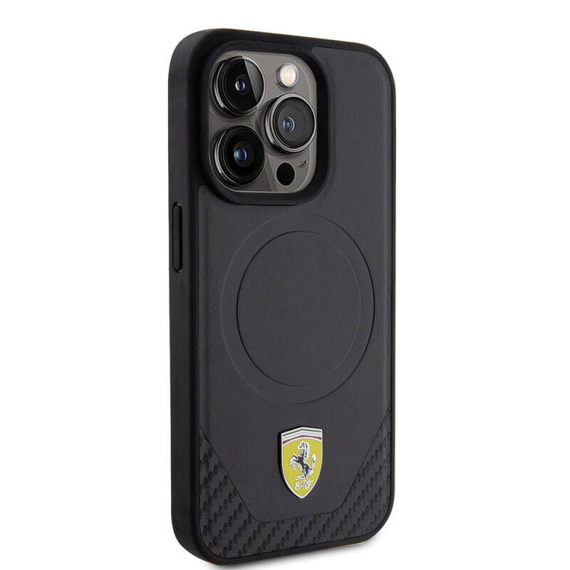 Apple iPhone 15 Pro Case Ferrari Original Licensed PU Carbon Metal Logo Magsafe Charge Feature Cover  - 4