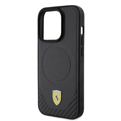Apple iPhone 15 Pro Case Ferrari Original Licensed PU Carbon Metal Logo Magsafe Charge Feature Cover  - 6