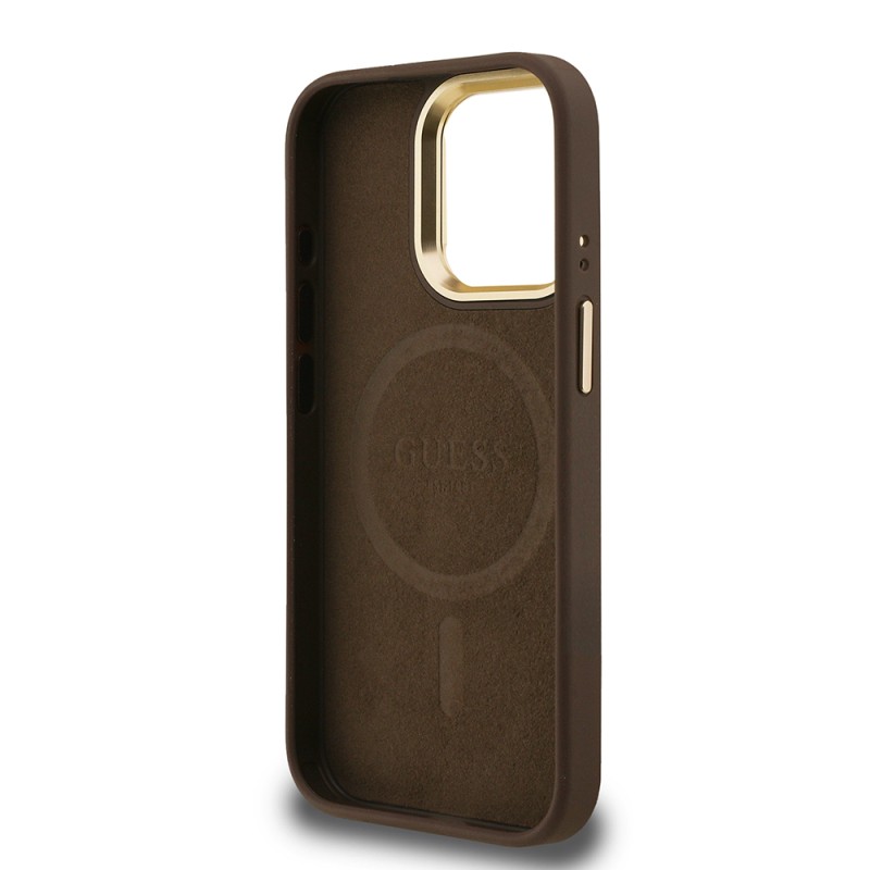 Apple iPhone 15 Pro Case Guess Original Licensed PU Leather Stone Triangle Logo 4G Patterned Camera Stand Cover - 10