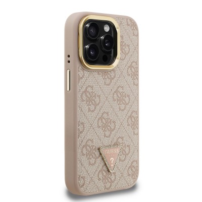 Apple iPhone 15 Pro Case Guess Original Licensed PU Leather Stone Triangle Logo 4G Patterned Camera Stand Cover - 21