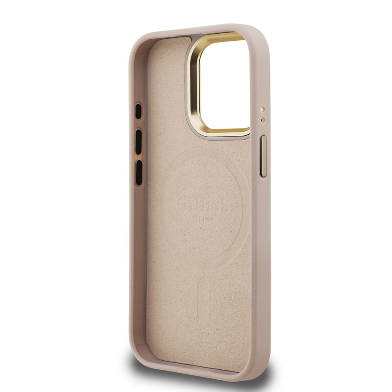 Apple iPhone 15 Pro Case Guess Original Licensed PU Leather Stone Triangle Logo 4G Patterned Camera Stand Cover - 24