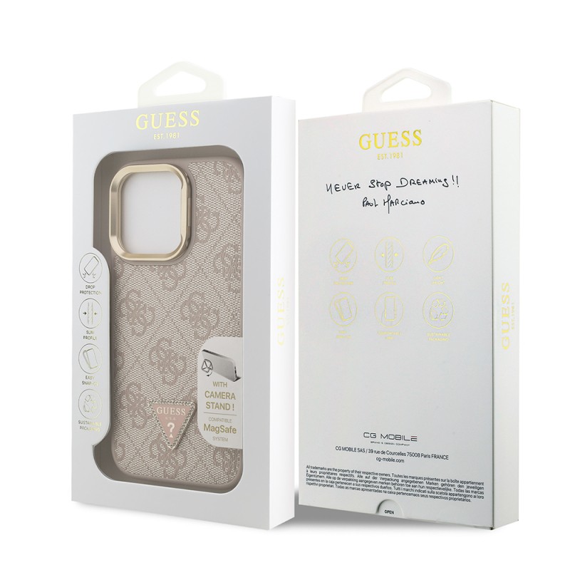 Apple iPhone 15 Pro Case Guess Original Licensed PU Leather Stone Triangle Logo 4G Patterned Camera Stand Cover - 25