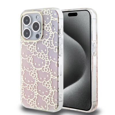 Apple iPhone 15 Pro Case Hello Kitty Original Licensed Color Transition Electroplating Coating Kitty Head Patterned Cover - Hello Kitty