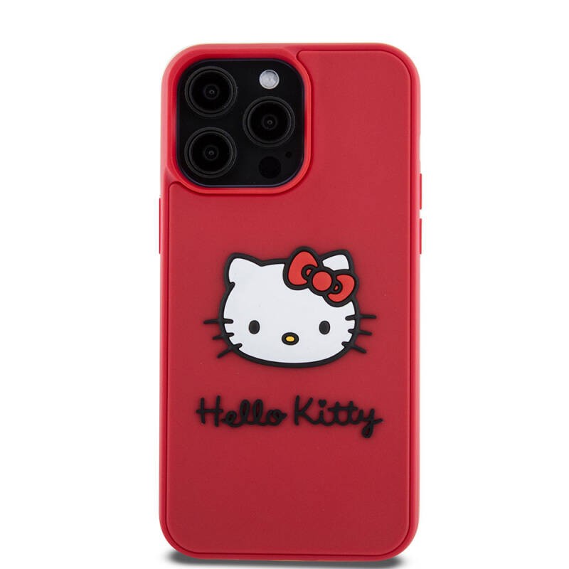 Apple iPhone 15 Pro Case Hello Kitty Original Licensed Text and Iconic Logo 3D Rubber Kitty Head Cover  - 3