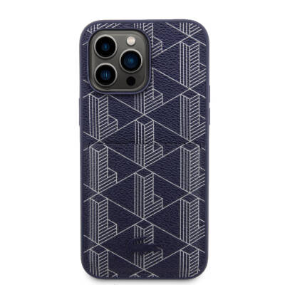 Apple iPhone 15 Pro Case Lacoste Original Licensed Magsafe Charging Featured PU Leather Look Mixed Monogram Patterned Cover with Card Holder - 20