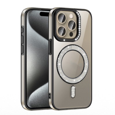 Apple iPhone 15 Pro Case Magsafe Charging Feature Diamond Stone Design Zore Karetta Silicone Cover - 14