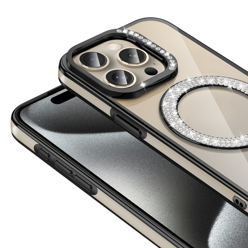 Apple iPhone 15 Pro Case Magsafe Charging Feature Diamond Stone Design Zore Karetta Silicone Cover - 15