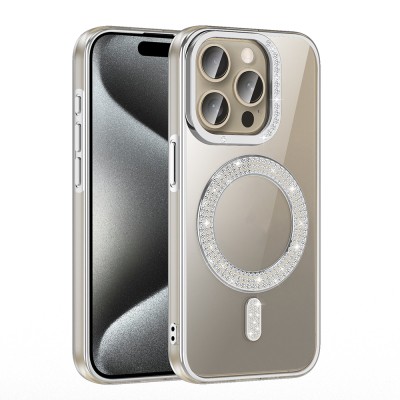 Apple iPhone 15 Pro Case Magsafe Charging Feature Diamond Stone Design Zore Karetta Silicone Cover - 16
