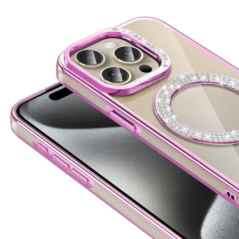 Apple iPhone 15 Pro Case Magsafe Charging Feature Diamond Stone Design Zore Karetta Silicone Cover - 9
