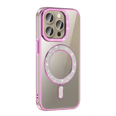 Apple iPhone 15 Pro Case Magsafe Charging Feature Diamond Stone Design Zore Karetta Silicone Cover - Zore