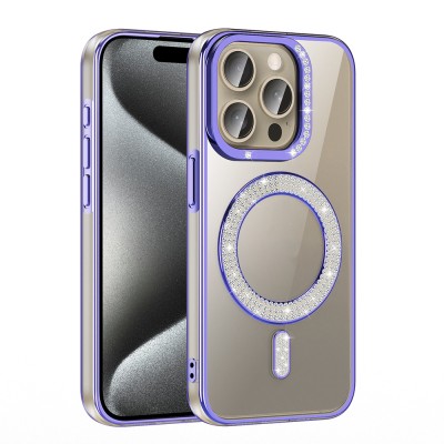Apple iPhone 15 Pro Case Magsafe Charging Feature Diamond Stone Design Zore Karetta Silicone Cover - 10