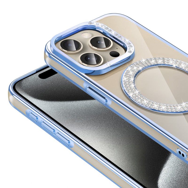 Apple iPhone 15 Pro Case Magsafe Charging Feature Diamond Stone Design Zore Karetta Silicone Cover - 13