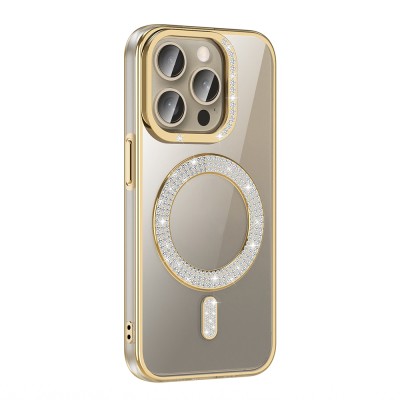 Apple iPhone 15 Pro Case Magsafe Charging Feature Diamond Stone Design Zore Karetta Silicone Cover - 7
