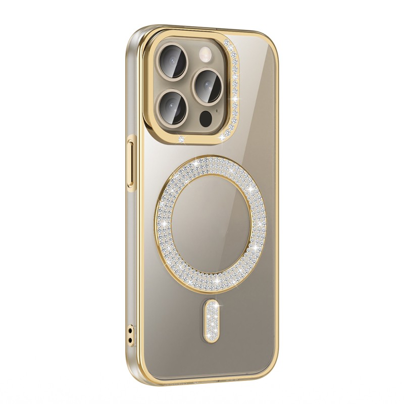 Apple iPhone 15 Pro Case Magsafe Charging Feature Diamond Stone Design Zore Karetta Silicone Cover - 7