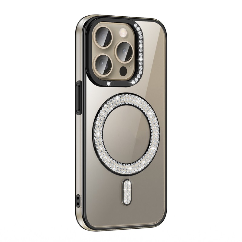 Apple iPhone 15 Pro Case Magsafe Charging Feature Diamond Stone Design Zore Karetta Silicone Cover - 5