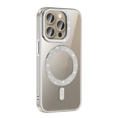Apple iPhone 15 Pro Case Magsafe Charging Feature Diamond Stone Design Zore Karetta Silicone Cover - 6