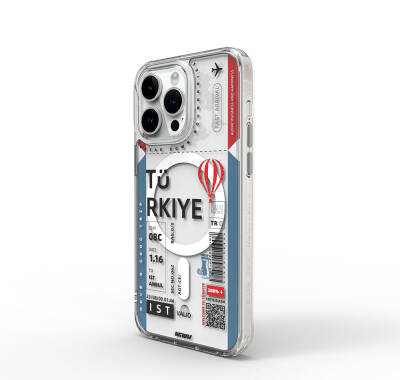 Apple iPhone 15 Pro Case Magsafe Charging Featured Ticket Patterned Wiwu Turkey B Series Cover - Wiwu