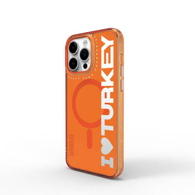 Apple iPhone 15 Pro Case with Magsafe Charging Feature I Love Turkey Text Patterned Wiwu Turkey E Series Cover - Wiwu