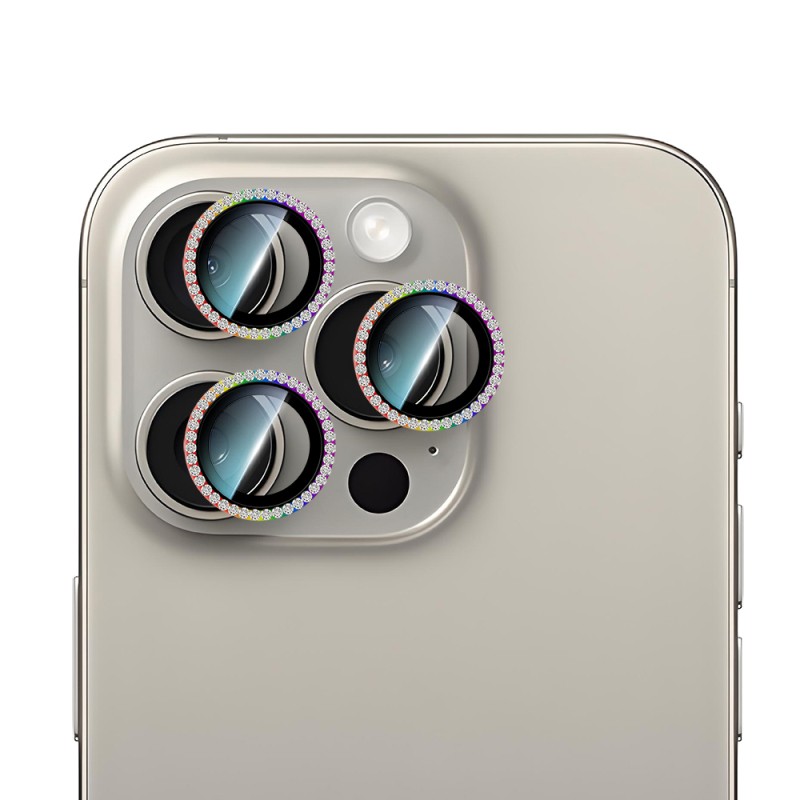 Apple iPhone 15 Pro CaseWorld Alloy Sparkling Diamond Series Stone Lens Protector - 9