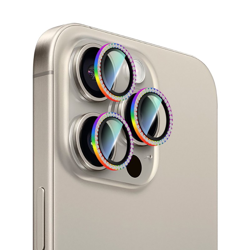 Apple iPhone 15 Pro CaseWorld Alloy Sparkling Diamond Series Stone Lens Protector - 10