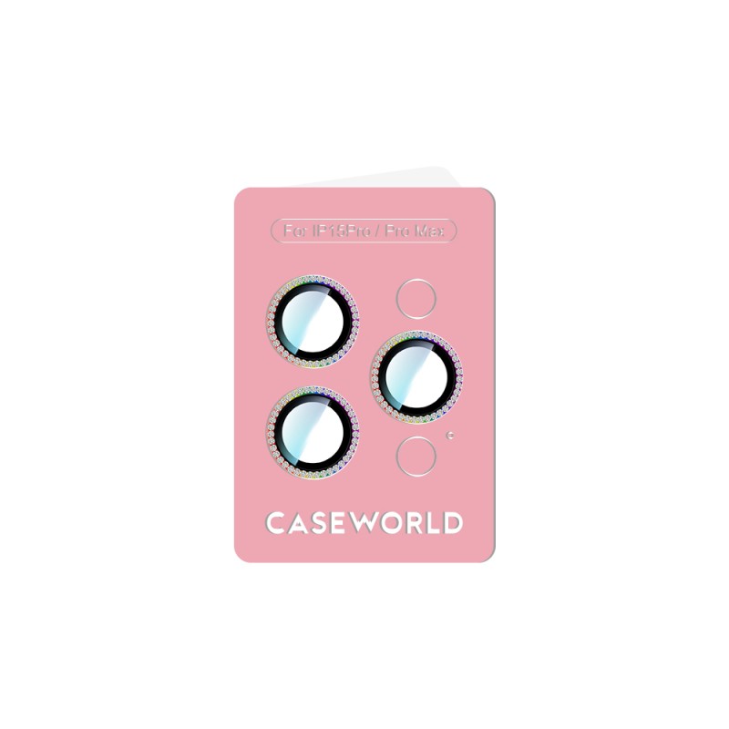 Apple iPhone 15 Pro CaseWorld Alloy Sparkling Diamond Series Stone Lens Protector - 12