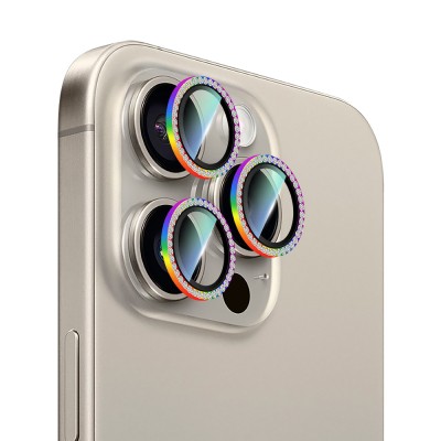 Apple iPhone 15 Pro CaseWorld Alloy Sparkling Diamond Serisi Taşlı Lens Koruyucu - 10
