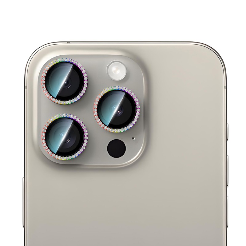 Apple iPhone 15 Pro CaseWorld Alloy Sparkling Diamond Serisi Taşlı Lens Koruyucu - 3