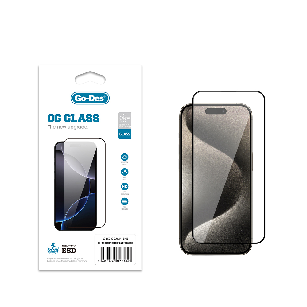 Apple iPhone 15 Pro Go Des OG Glass Antistatik Temperli Cam Ekran Koruyucu