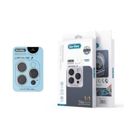 Apple iPhone 15 Pro Go Des Titanium Premium Temperli Kamera Lens Koruyucu - Go Des