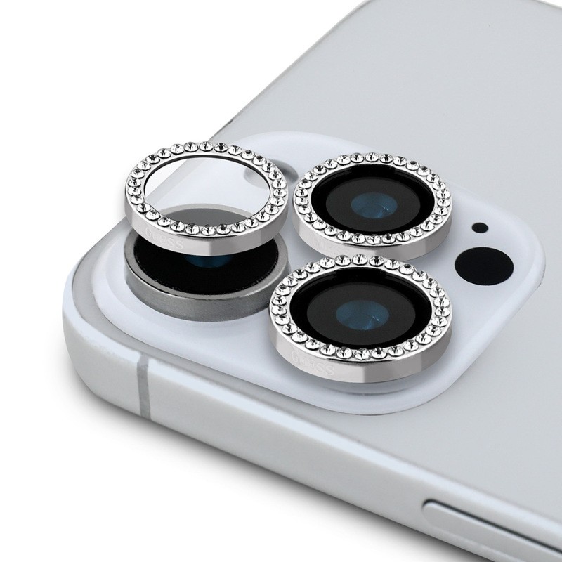 Apple iPhone 15 Pro Guess Orjinal Lisanslı Rhinestone Taşlı Lens Koruyucu - 1
