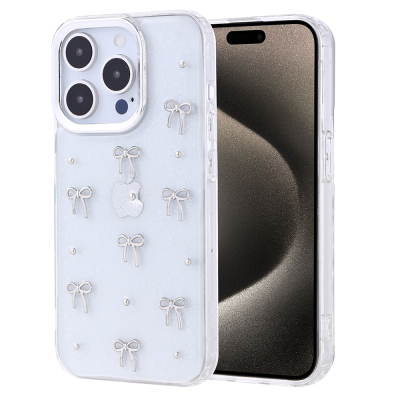 Apple iPhone 15 Pro Kılıf Airbag Tasarımlı Simli Şeffaf Zore Kutup Kapak - Zore