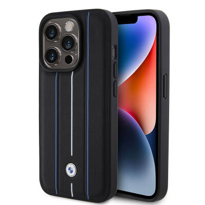 Apple iPhone 15 Pro Kılıf BMW Deri Görünümlü Blue Lines Orjinal Lisanslı Kapak - BMW
