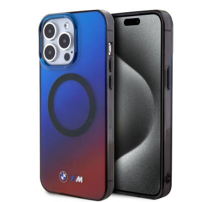 Apple iPhone 15 Pro Kılıf BMW M-safe Şarj Özellikli Transparan Renk Geçişli Dizayn Orjinal Lisanslı Kapak - BMW