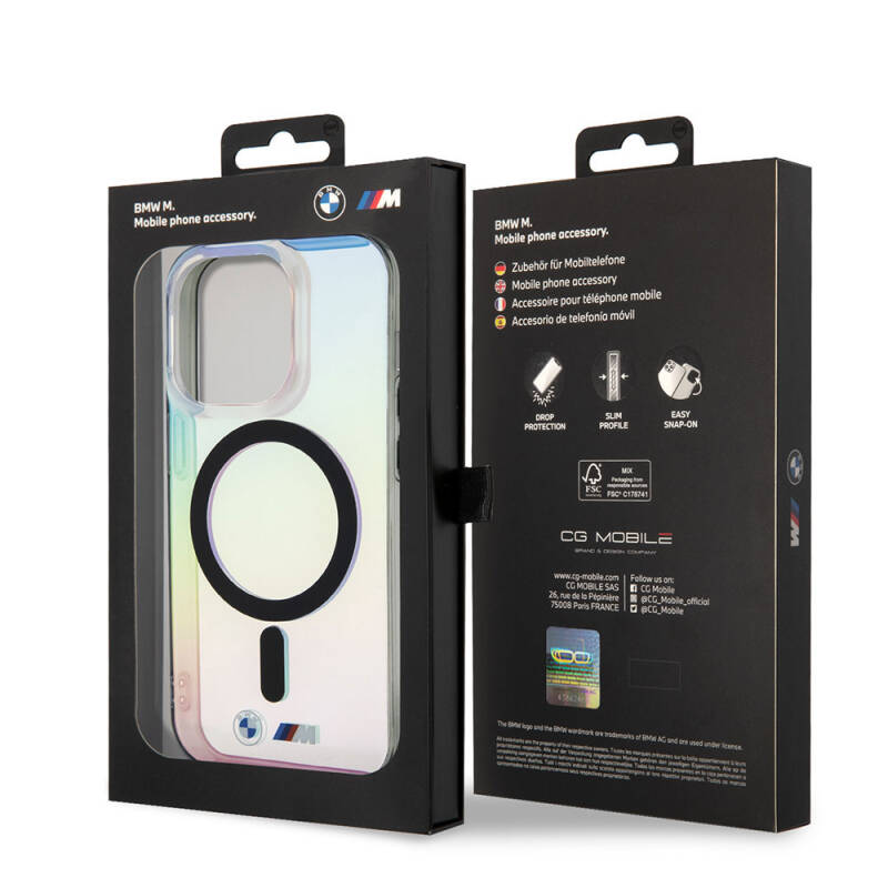 Apple iPhone 15 Pro Kılıf BMW M-safe Şarj Özellikli Transparan Renk Geçişli Iridescent Orjinal Lisanslı Kapak - 7