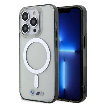 Apple iPhone 15 Pro Kılıf BMW M-safe Şarj Özellikli Transparan Silver Ring Orjinal Lisanslı Kapak - BMW