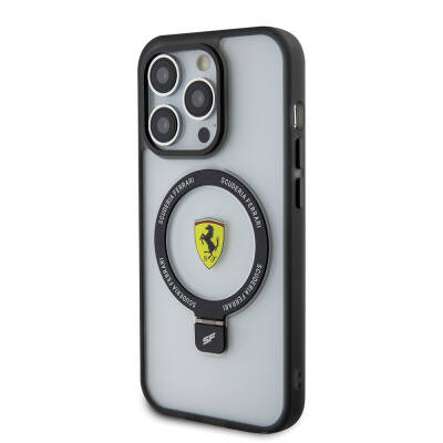 Apple iPhone 15 Pro Kılıf Ferrari M-safe Şarj Özellikli Standlı Buzlu Yüzey Dizayn Kapak - 3