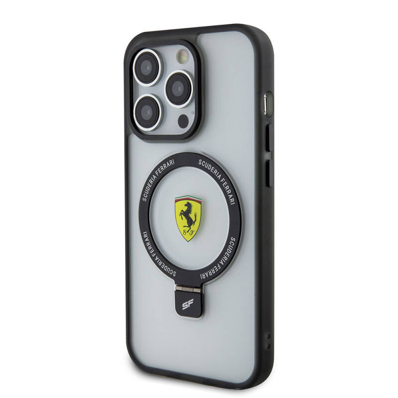Apple iPhone 15 Pro Kılıf Ferrari M-safe Şarj Özellikli Standlı Buzlu Yüzey Dizayn Kapak - 3