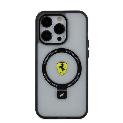 Apple iPhone 15 Pro Kılıf Ferrari M-safe Şarj Özellikli Standlı Buzlu Yüzey Dizayn Kapak - 4