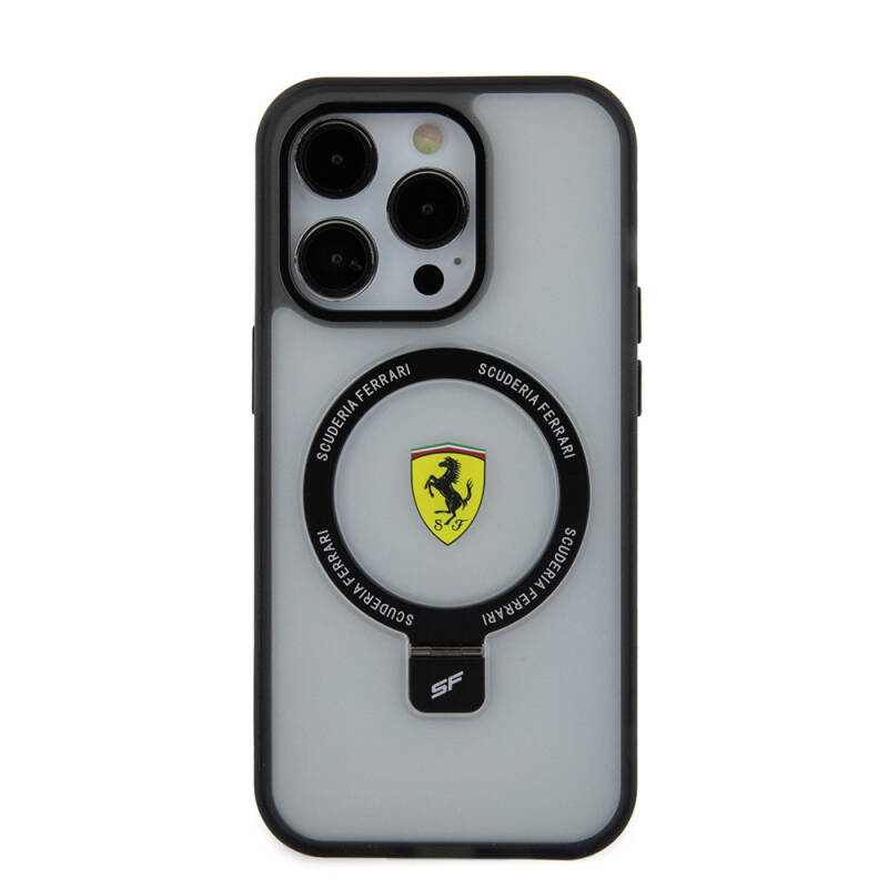 Apple iPhone 15 Pro Kılıf Ferrari M-safe Şarj Özellikli Standlı Buzlu Yüzey Dizayn Kapak - 4