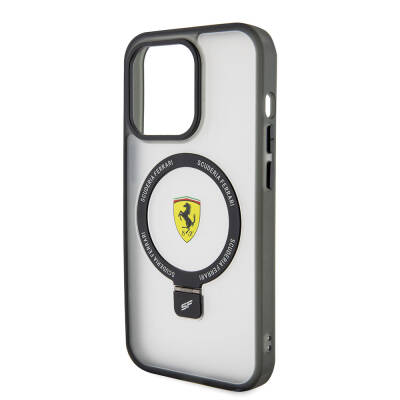 Apple iPhone 15 Pro Kılıf Ferrari M-safe Şarj Özellikli Standlı Buzlu Yüzey Dizayn Kapak - 6