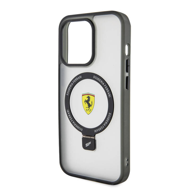 Apple iPhone 15 Pro Kılıf Ferrari M-safe Şarj Özellikli Standlı Buzlu Yüzey Dizayn Kapak - 6