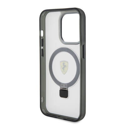 Apple iPhone 15 Pro Kılıf Ferrari M-safe Şarj Özellikli Standlı Buzlu Yüzey Dizayn Kapak - 7