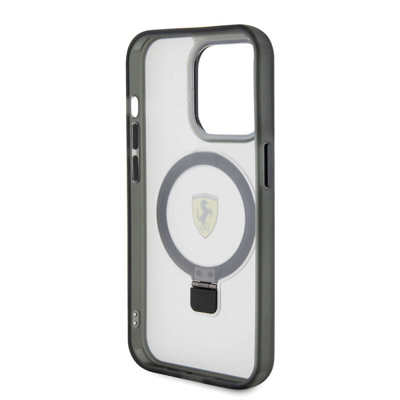 Apple iPhone 15 Pro Kılıf Ferrari M-safe Şarj Özellikli Standlı Buzlu Yüzey Dizayn Kapak - 7