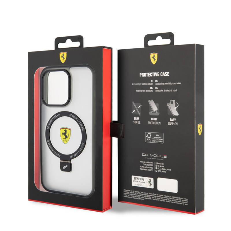 Apple iPhone 15 Pro Kılıf Ferrari M-safe Şarj Özellikli Standlı Buzlu Yüzey Dizayn Kapak - 8