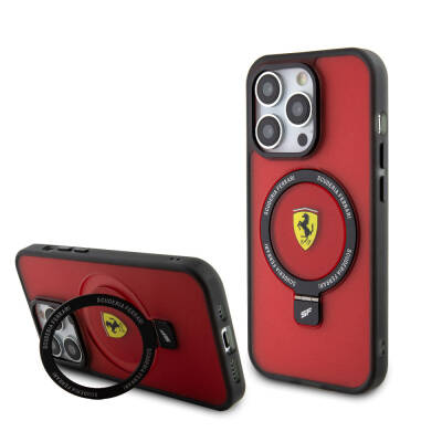 Apple iPhone 15 Pro Kılıf Ferrari M-safe Şarj Özellikli Standlı Buzlu Yüzey Dizayn Kapak - 9