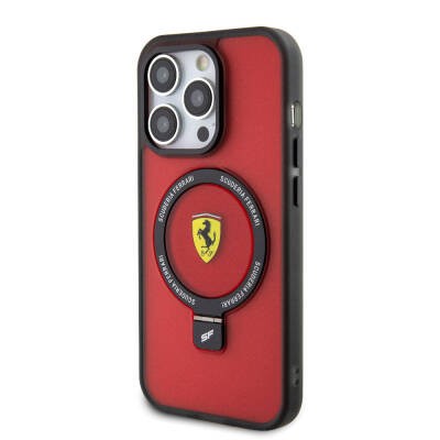 Apple iPhone 15 Pro Kılıf Ferrari M-safe Şarj Özellikli Standlı Buzlu Yüzey Dizayn Kapak - 10